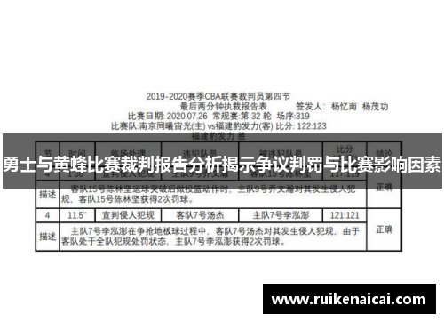 勇士与黄蜂比赛裁判报告分析揭示争议判罚与比赛影响因素